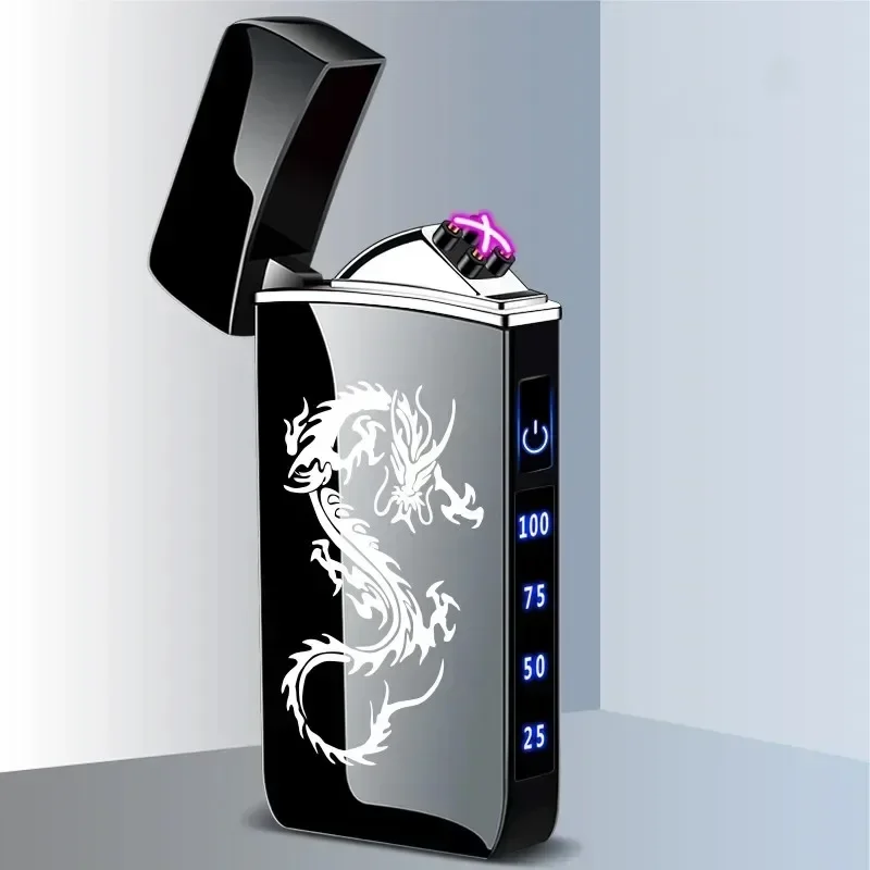 

Hot Metal Windproof Electric Lighter Double Arc Flameless Plasma Lighter USB Rechargeable LED Power Display Touch Sensor New