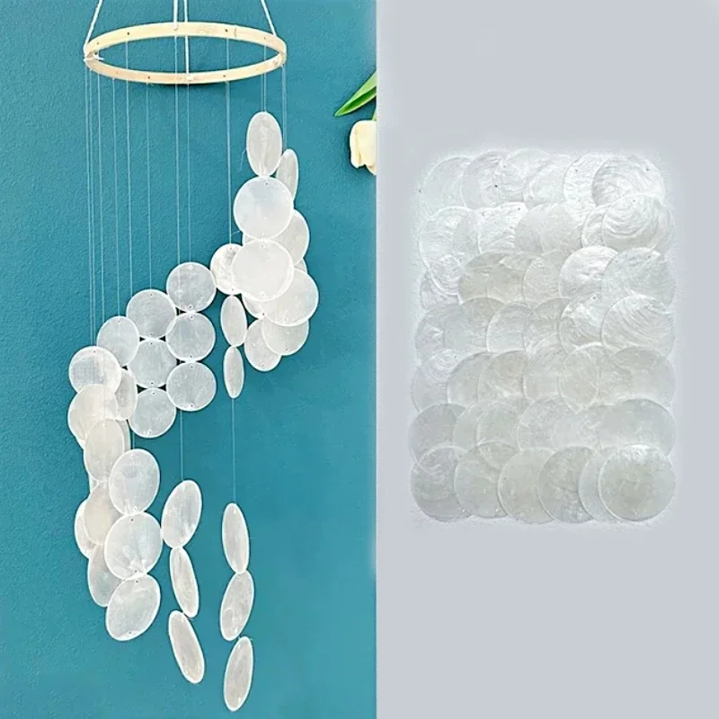 5cm Natural Two‑Hole Round Capiz Sea Shells DIY Craft Supplies For Handmade Wind Chimes, Home Hanging Ornament Decor Accessories