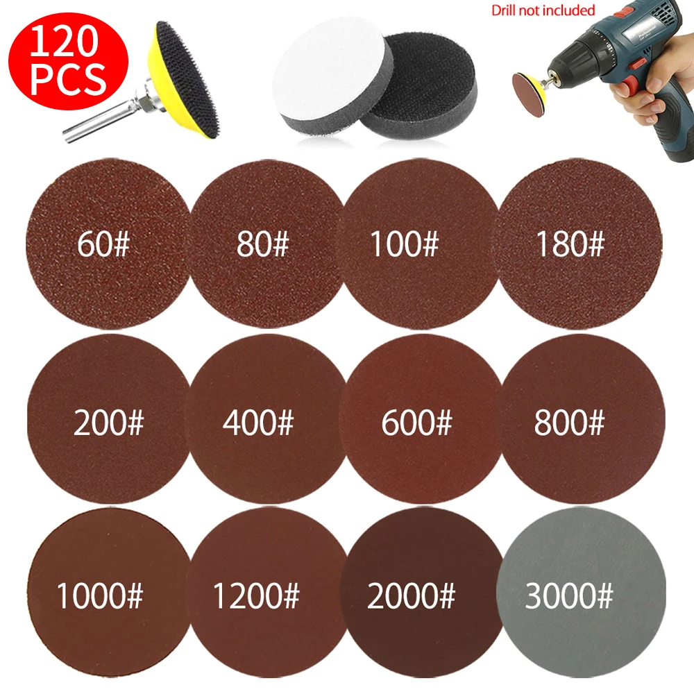 110/120Pcs Sanding Disc 2 Inch Round Sanding Sheet Sanding Pads Paper Drill Grinder Rotary Tools 60-3000 Grit for Metal WoodWork
