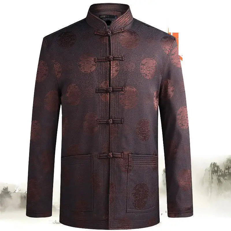 

Spring New Dragon Pattern Male Tai Chi Jacket Cotton Linen Long Sleeve Coat Men Kung Fu Tang Suit Performance Clothing