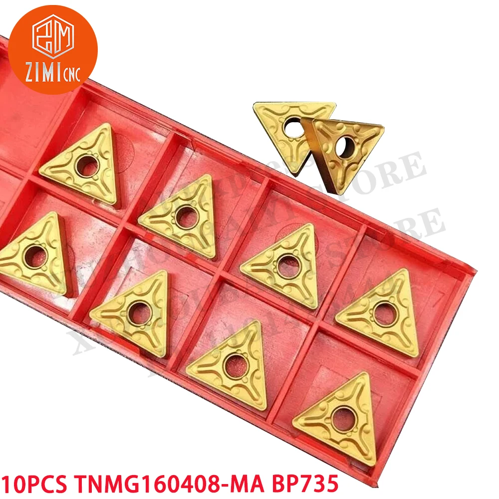 10PC TNMG160408-MA BP735 TNMG 160408 สามเหลี่ยมภายนอก เม็ดมีดคาร์ไบด์ TNMG332 เครื่องมือตัดกลึงโลหะ CNC