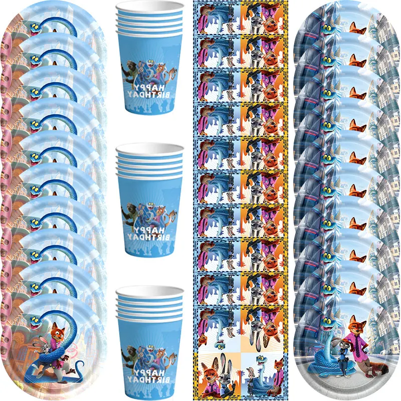 Zootopia Zootropolis Birthday Decoration Set Judy Nick Tableware Plate Cup Banner Supplies Gift for Girls Children Party Favors