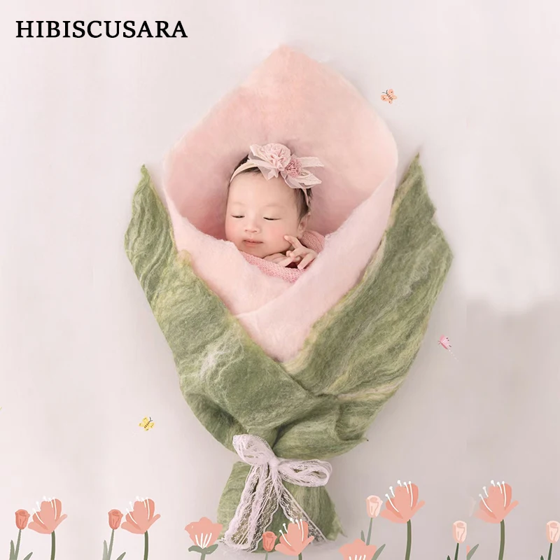 Newborn Photography Wool Felt Wrap Petal Wrap Infant Baby Felted Wool Square Blanket Basket Filler Stuffer Studio Photo Props