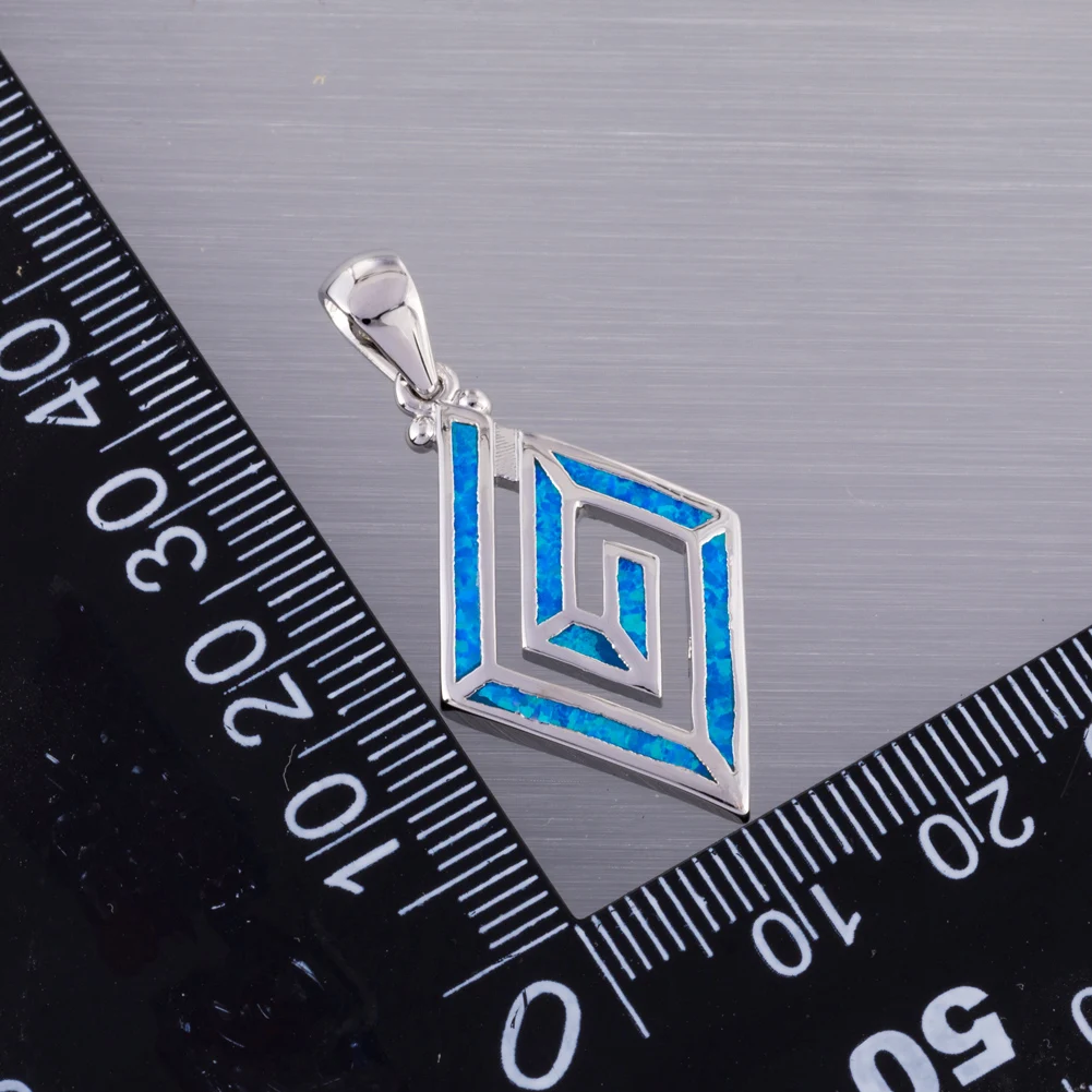 KONGMOON Greek Key Motif Ocean Blue Fire Opal Jewelry for Women Pendant for Necklace