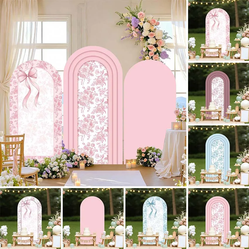 Mehofond Maßgefertigter 2-seitiger Rosa und Blauer Blumenmuster-Bogen für Geburtstag, Babyparty, Hochzeit, Chiara-Bogen-Dekor Hintergrund