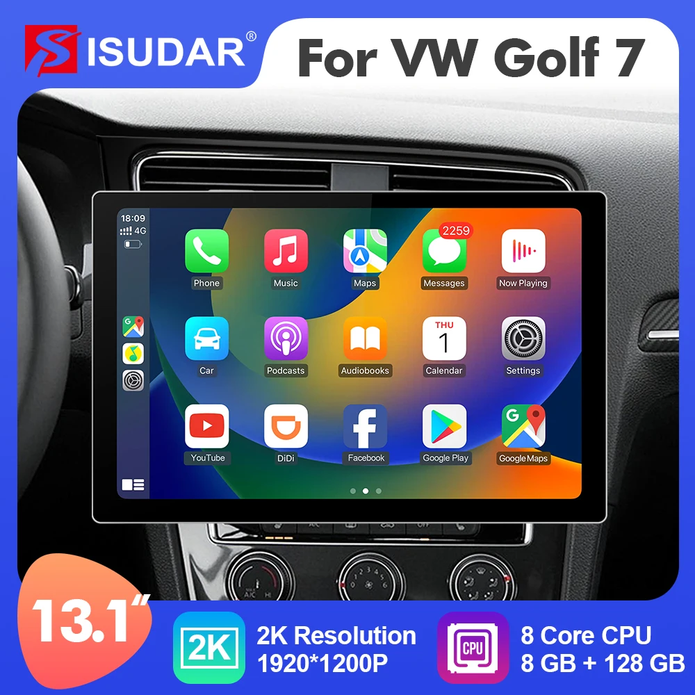 ISUDAR 13.1 Inch 2K Android 12 Car Radio For VW/Volkswagen/Golf 7 2013- Multimedia Player Stereo 4G 8 Core Carplay autoradio