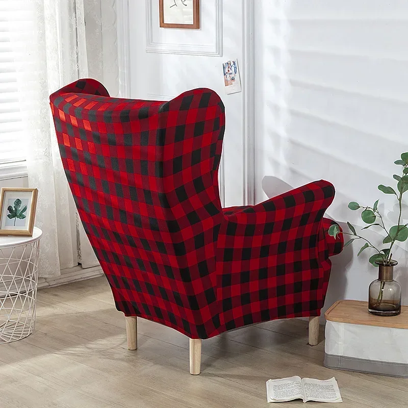 Geometric Print Wing Chair Cover Stretch Spandex Armchair Covers Elastic Relax Non Slip Sofa Slipcovers with Seat Cushion Covers