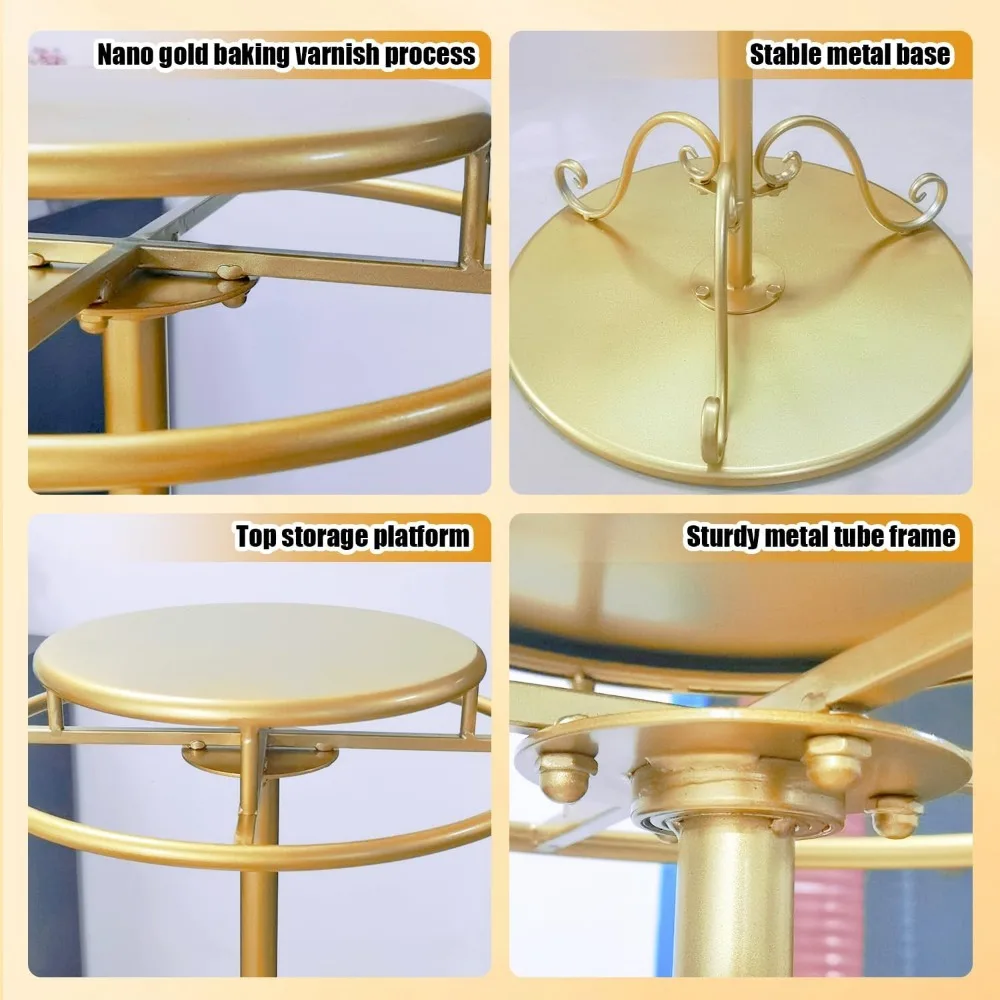 Rak Pakaian Bulat, Rak Pakaian Emas untuk Menggantung Pakaian, Rak Pakaian Ritel Ganda, Rak Pakaian Logam Berputar,