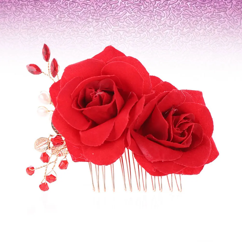 

Elegant Rose Flower Bridal Hair Comb Delicate Bridal Headdress Wedding Party Hair Accessory Floral Insert Headpiece