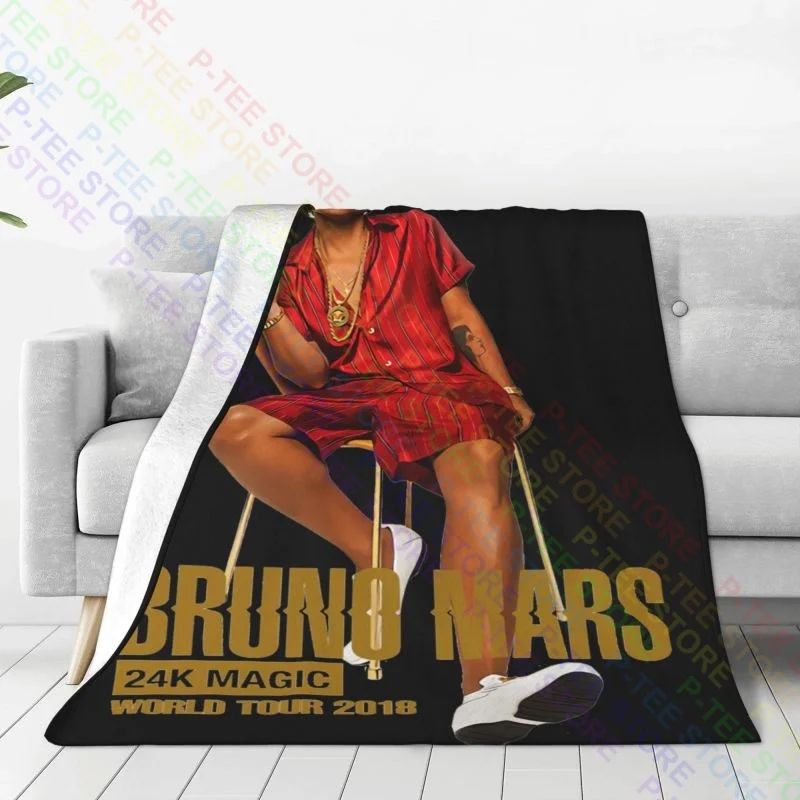 8769-Bruno Mars 24K Magic World Tour 2018 Blanket Autumn Flannel Plus Velvet Skin Friendly Sleeping Sheets