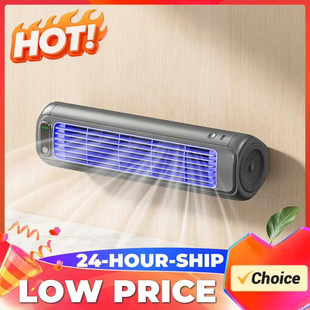 Portable 3 Speeds Tower Fan Wall-Mounted Bladeless Cooling Fan Rechargeable Desk Fan Quiet Standing Air Conditioning Fan Office