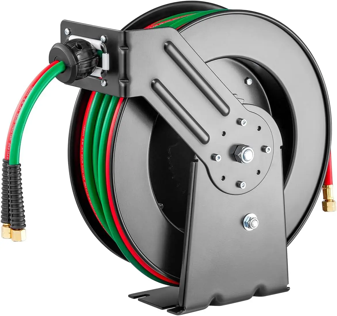 Retractable Welding Hose Reel, 1/4-Inch x 50FT Twin Oxygen Acetylene Rubber Hose Max 300PSI - R Grade, Ceiling/Wall Mount Heavy