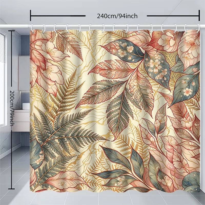1pc Nostalgic Leaves Shower Curtain with Metal Grommets, Polyester Bath Curtain Widow Curtain Bathroom Decor & Accessories
