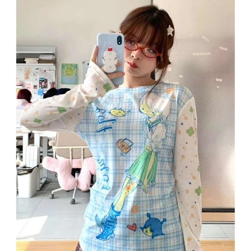 

Deeptown Y2k Japanese Style Women's T-shirt Juminocore Harajuku Anime Print T Shirts Kawaii Female Vintage Long Sleeve Tees Slim