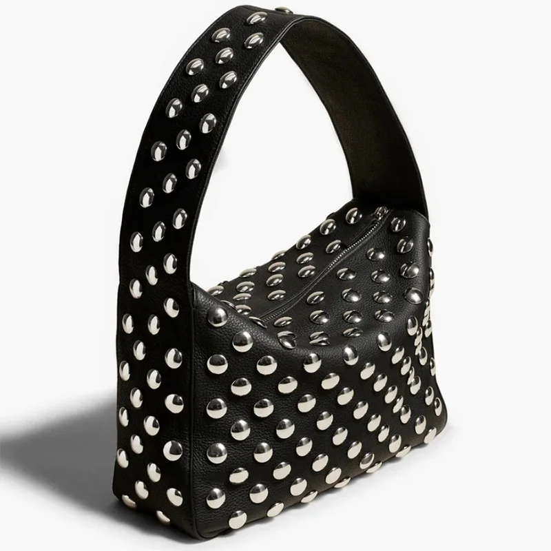 Vintage Rivet Women Handbag,Streetwear Motorcycle Style Purse Metal Stud Shoulder Bag,Punk Heavy Industrial Armpit Tote Bag