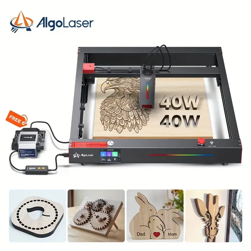 AlgoLaser Laser Engraver 40W Output DIY Laser Cutter Machine Air Assist Lens Monitoring 30000mm/min CNC Engraving Metal Color