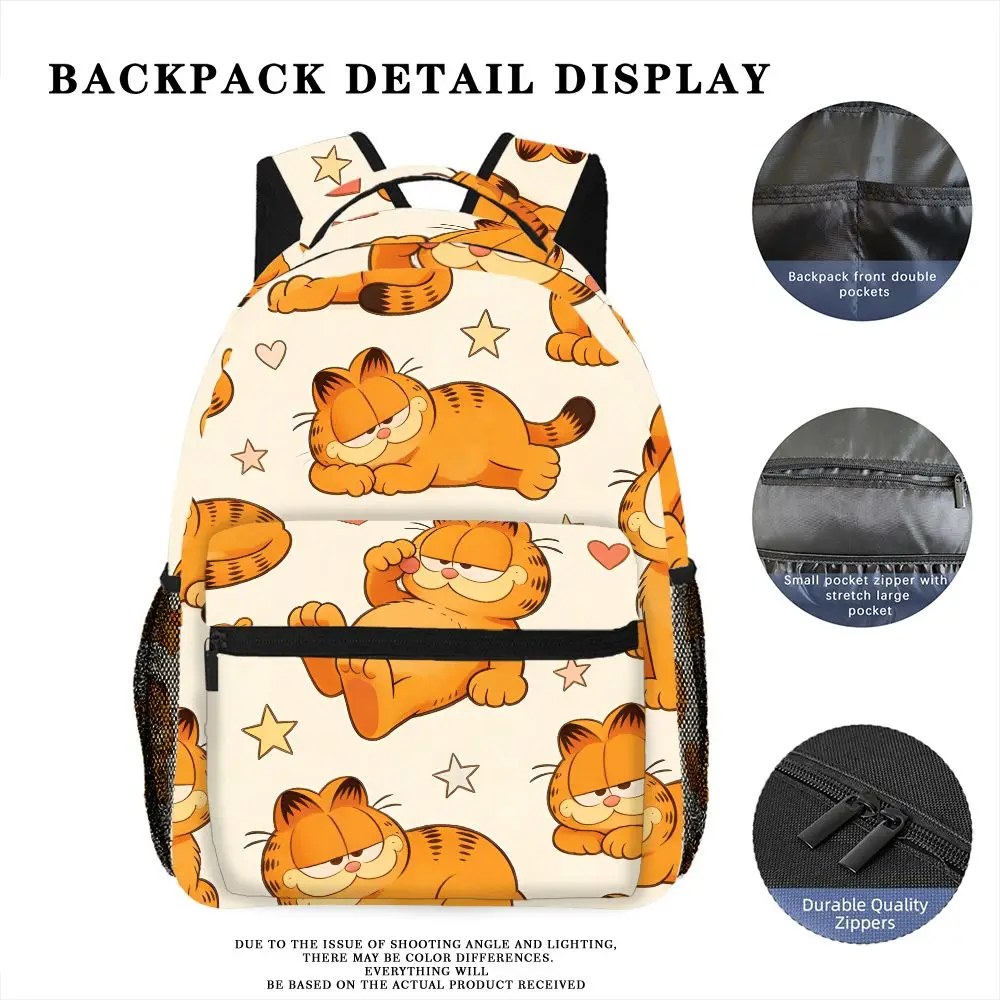 Mochila engraçada do Garfield com estampa de estrela e coração, bolsa escolar fofa de desenho animado para piquenique, acampamento e viagens