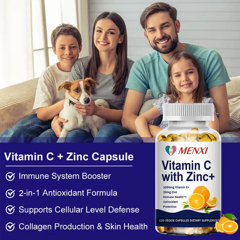 10/60/120PCS Vitamin C Capsules 1000Mg with Zinc Powerful Immune Support Antioxident