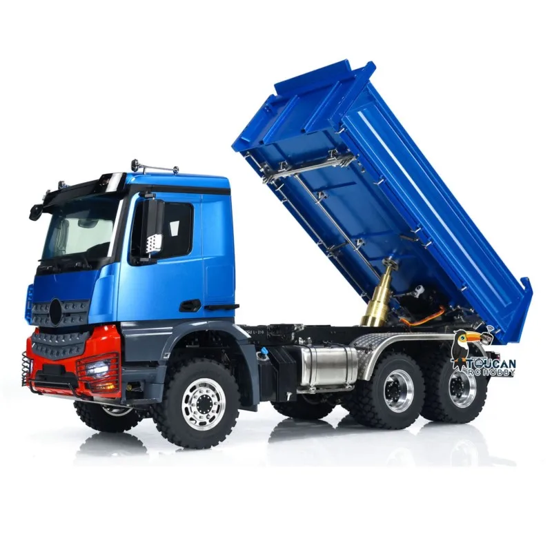 1:14 LESU 6x6 3軸RC油圧ダンプトラックDIY塗装済み完成品ラジコン3方向ティッパー車ライトサウンド車両玩具