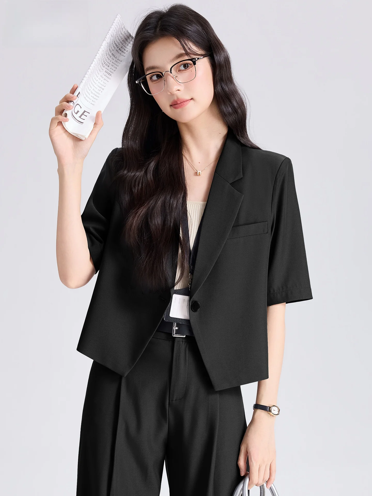 Short Sleeve Suit Jacket Women's Professional Interview Formal Wear Compact Size Casual Style Commute Wind Style Polyester Fiber