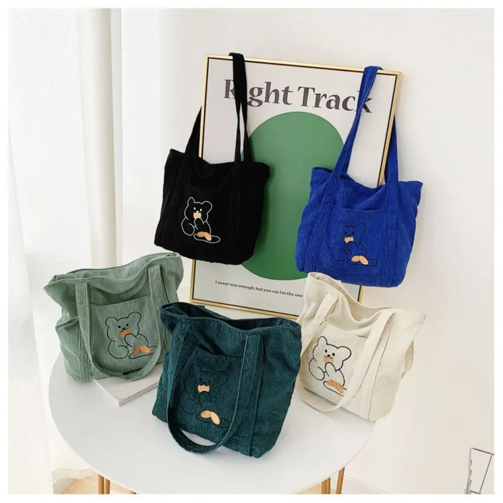 

Women CorduroyTote Bag Solid Color Designer Ladies Casual Handbag Shoulder Bag Large Capacity Cotton Reusable Shopping Bag