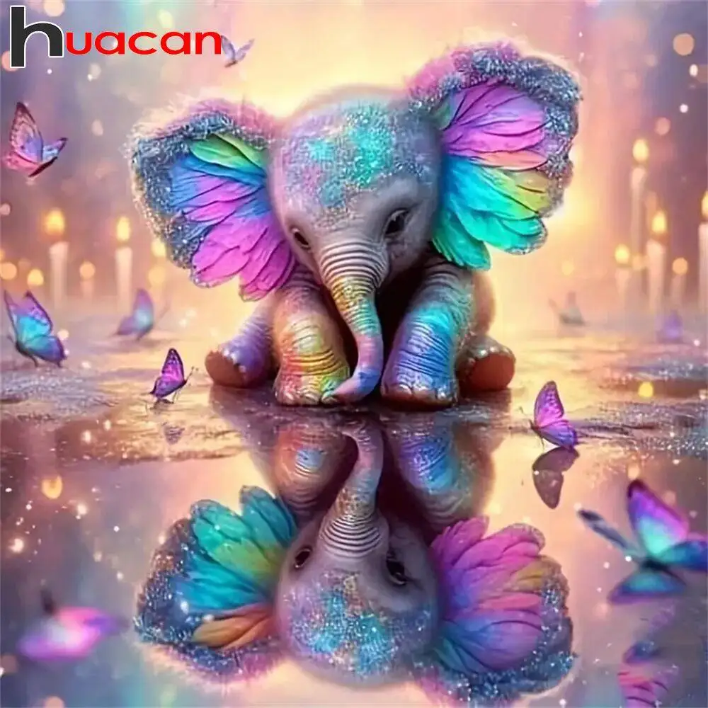 Huacan Diamant-Gemälde, Edelstein-Set, Elefant, Tier, Schmetterling, komplett, rund, quadratisch, Diamant-Mosaik, Heimdekoration, modern
