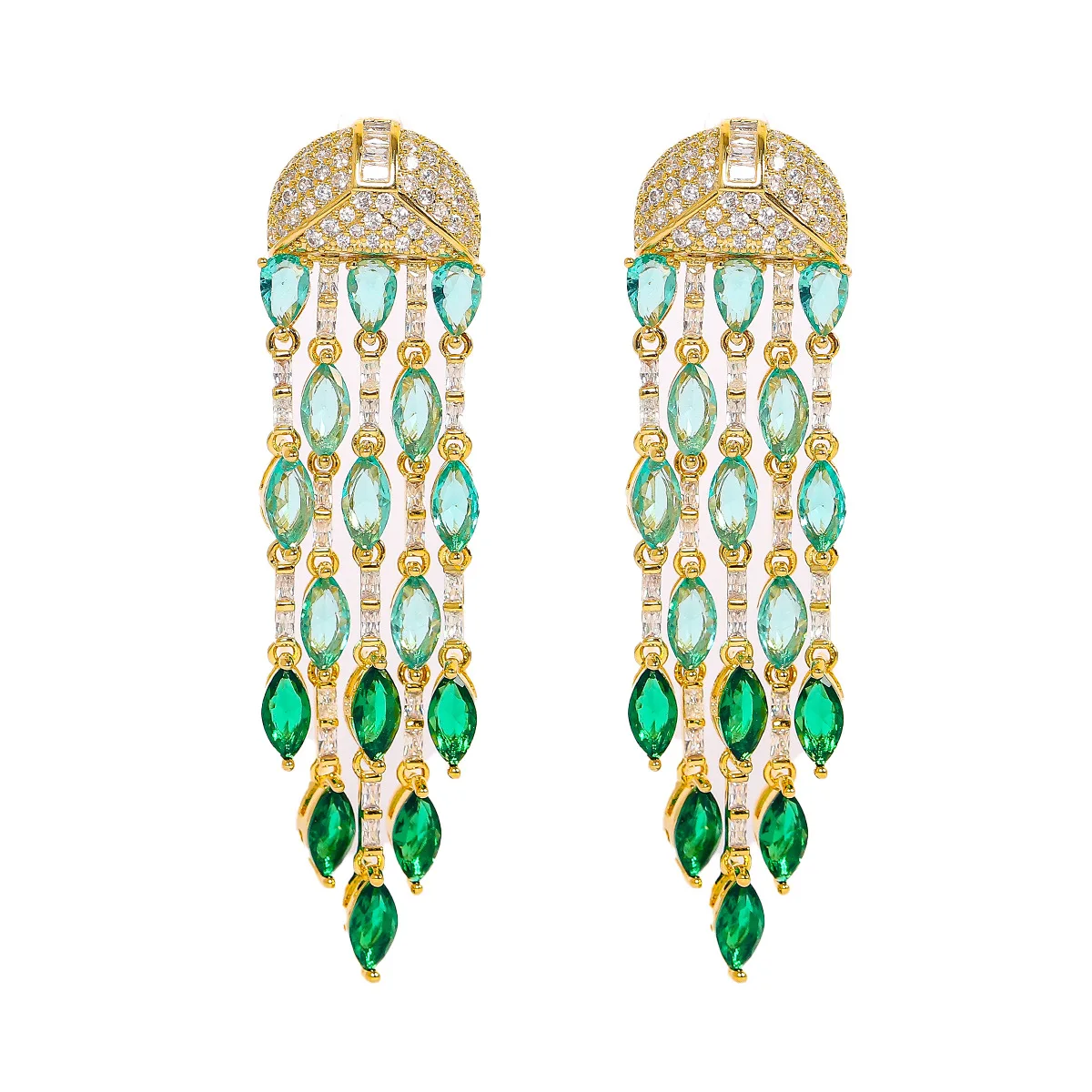 

2025 new luxury jewelry earrings yellow green red purple water drop long tassel earrings zircon evening party wedding jewelry