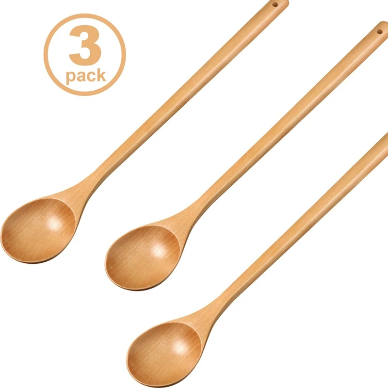 Cuchara mezcladora de madera, cucharas de madera con mango largo, cucharas de sopa de madera, cuchara de cocina para agitar y cocinar, 3 uds.