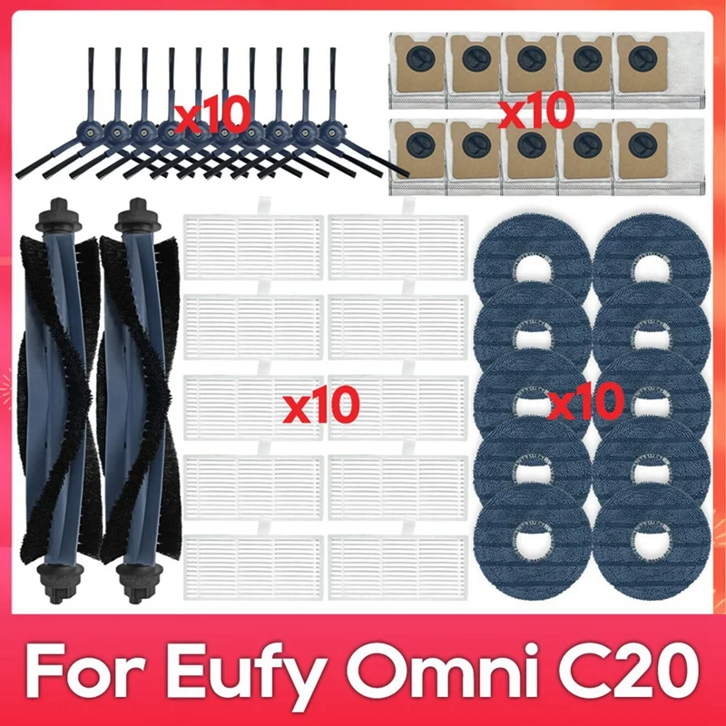 

A52Q-For Eufy Omni C20 Robot Vacuum Cleaner Main Side Brush Filter Mop Cloth Dust Bag Spare Parts Accessories A