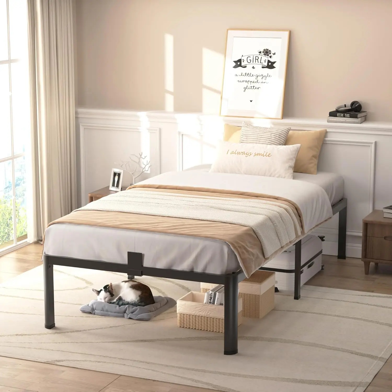 

Twin Bed Frames With Round Corner Edge Legs, 14 H High 3500 Lbs Heavy Duty Metal Platform Bed Frame Twin Size, No Box Spring