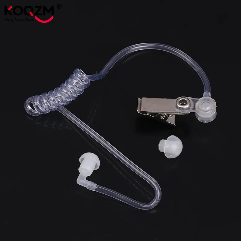 Two Way Radio Headset Acoustic Tube Single Air Conduit Replacement Transparent Coil Air Tube Earplug With Metal Clip