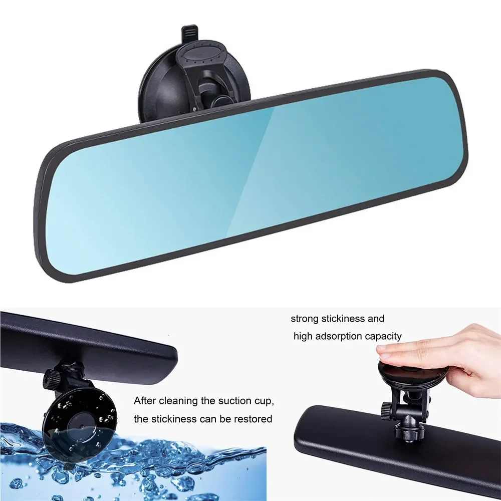 

Wide-angle Anti-glare Blue Rearview Mirror Universal 360 Rotates Adjustable Suction Cup Interior Rear View Mirror Car