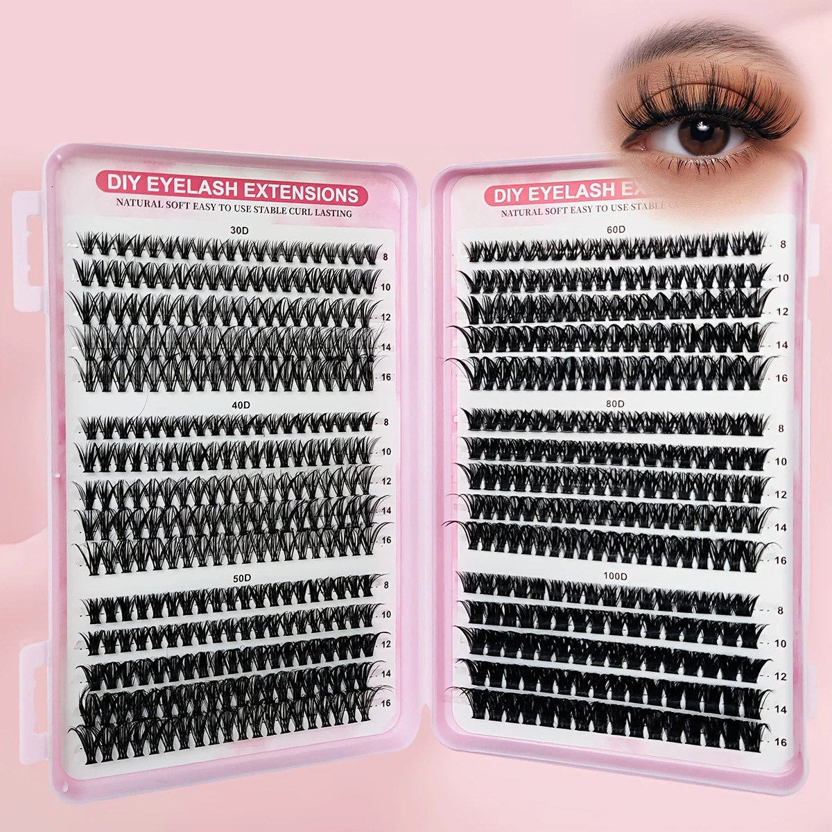 Large Tray 30D - 100D Soft Easy to Apply DIY 8 - 16mm Mixed Length Cluster Lashes False Eyelash Extensions