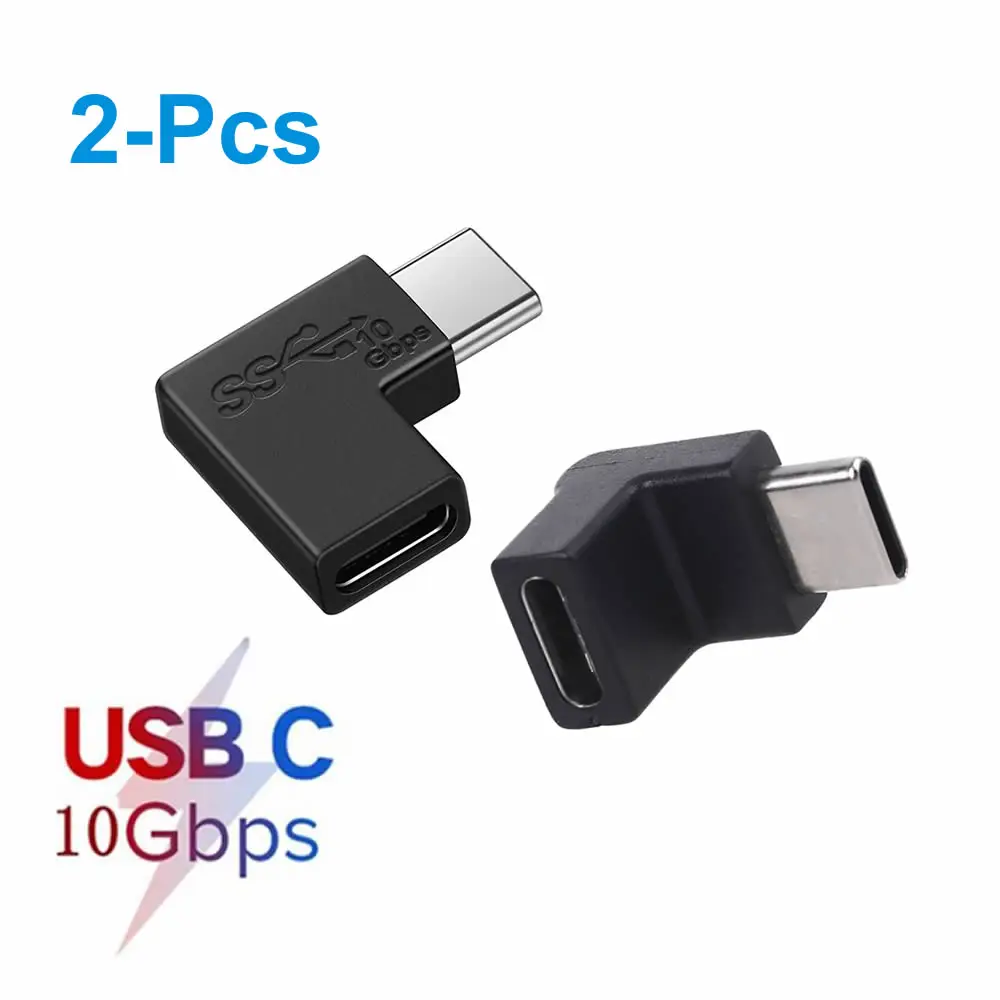 2pcs 10Gbps 90 Degree USB Type C Male to Female Converter USB C Adapter For Mobile Phone For Macbook Laptop Portable Connector