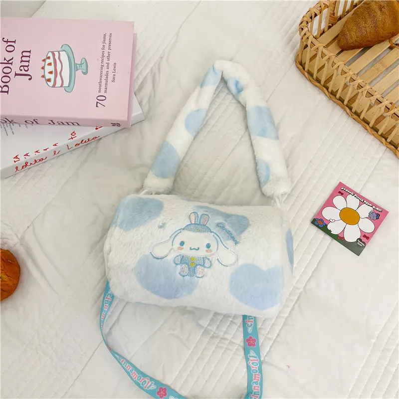 Xiuya Pink My Melody Womens Shoulder Bag Plush Cute Sweet Cartoon Embroidery Casual Handbag Literary Elegant Jk Crossbody Bag