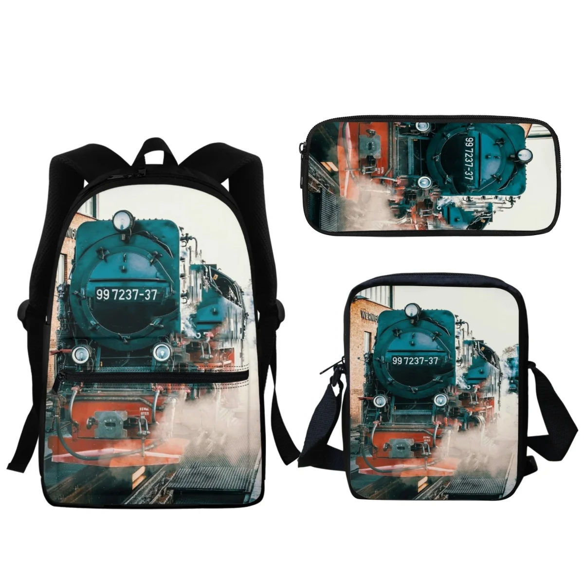 Steam Locomotive Print Boys Kids Backpack Fashion Zipper BookBags Back to School Gift Portable Travel Messenger Bag Stationery