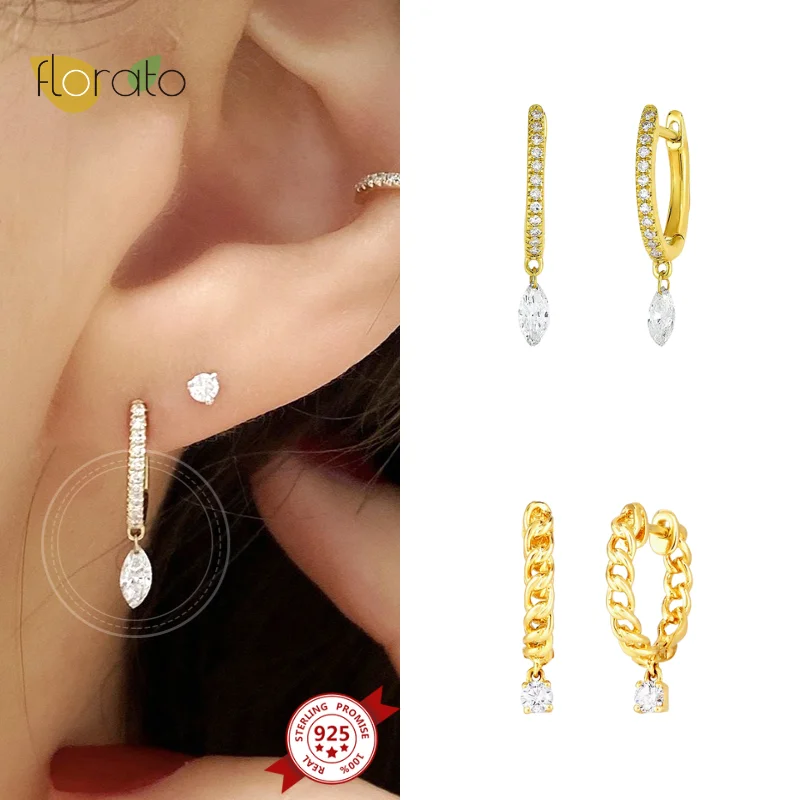 925 Sterling Silver Ear Needle Fashion Hoop Earrings for Women Water Drop Crystal Zircon Piercing Earrings Luxury Jewelry Gifts