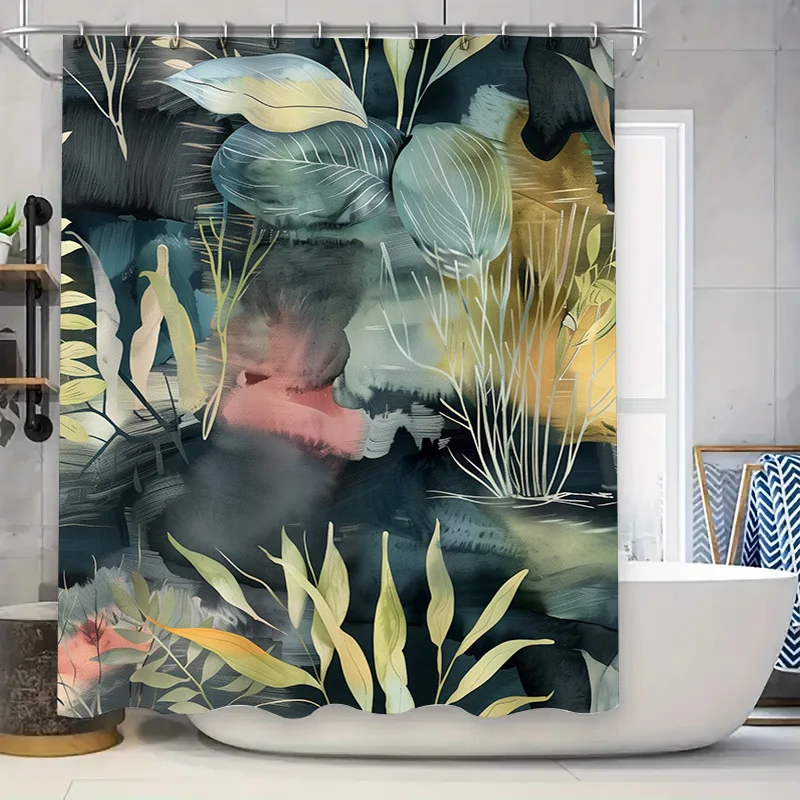 

Vibrant Watercolor Floral Shower Curtain Set for Bathroom Decor Black Green Gold Pink White Abstract Modern Design Home Decorati