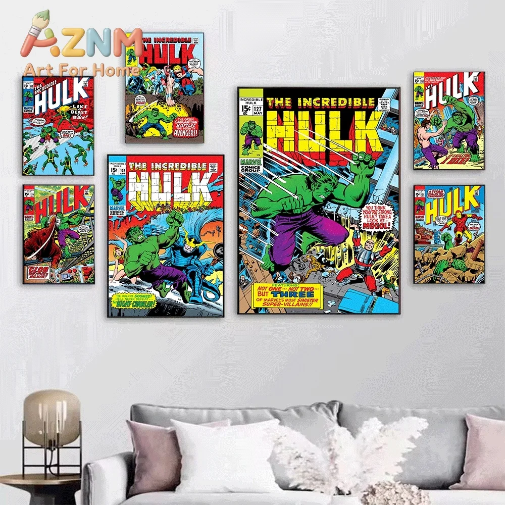 AZNM The Incredible Hulk The Monster And The Murder Module Vintage Comic Collage Canvas Wall Art Unframed Print, Superhero Pos