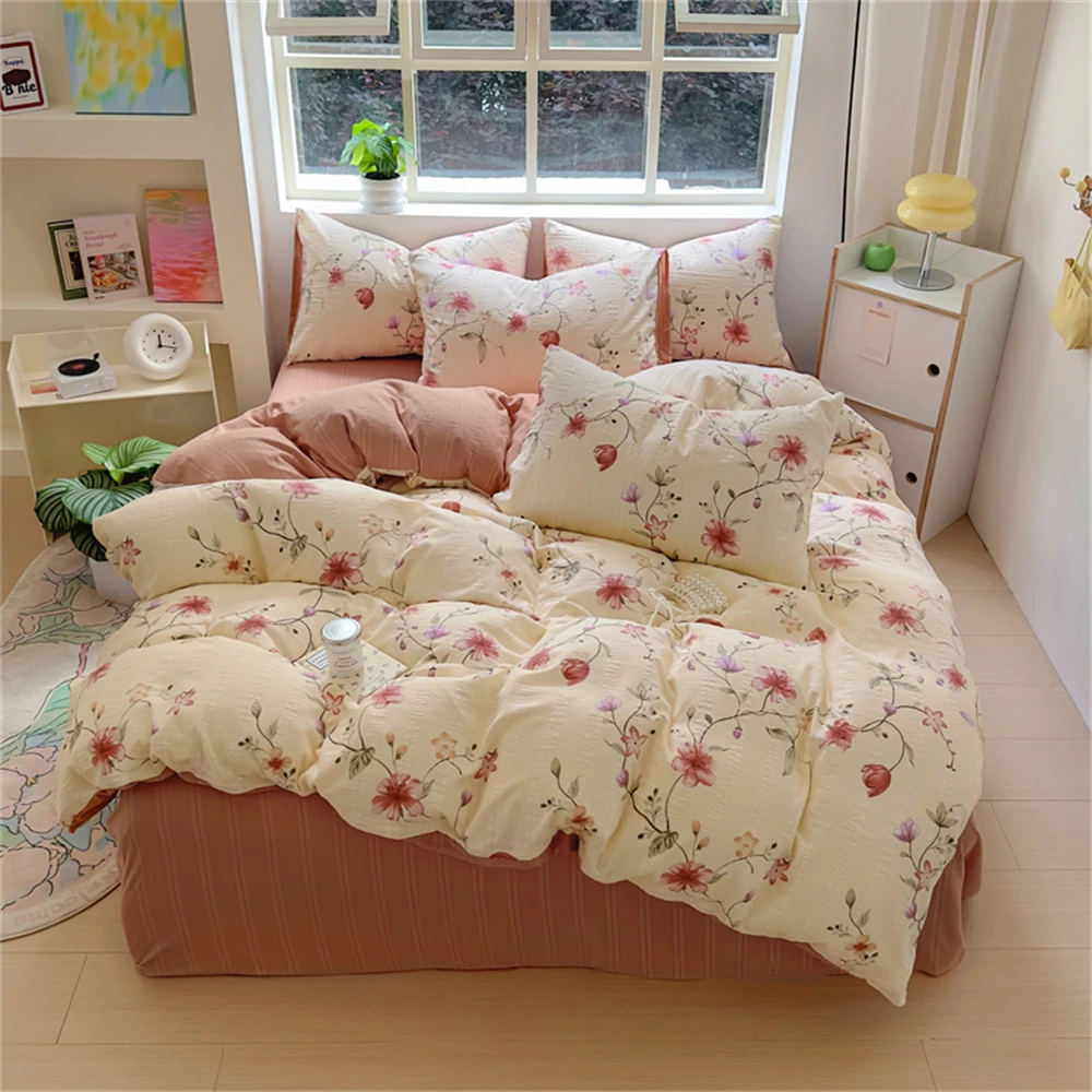 

Comforter Washed Cotton Bedding Set Pillowcase Bed Sheet Home Single Full Size Bed Linen Duvet Cover Set Queen/King Double Size