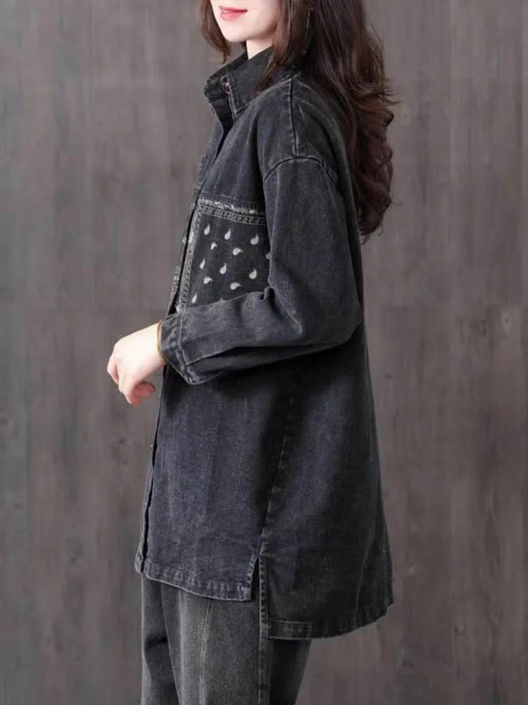 Max LuLu 2022 Spring New Korean Fashion Design Ladie Embroidery Denim Coats Womens Loose Casual Jackets Patchwork Gothic Clothes