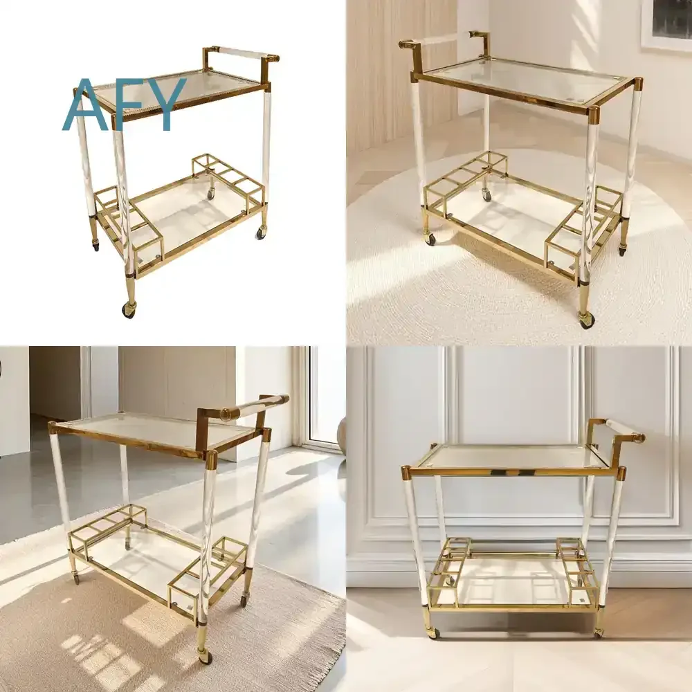 Trolley for Dining Cart for Restaurant Hotel Thickened Acrylic Stainless Steel Gold Serving Cart Food Service Trolley