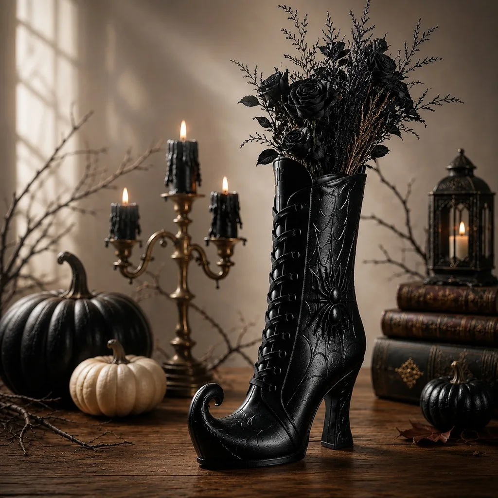 3D Printed Vase Halloween Themed Halloween Witch Boot Vase Home Decor Vase 3D Printed For Display Windows Standalone Decorative