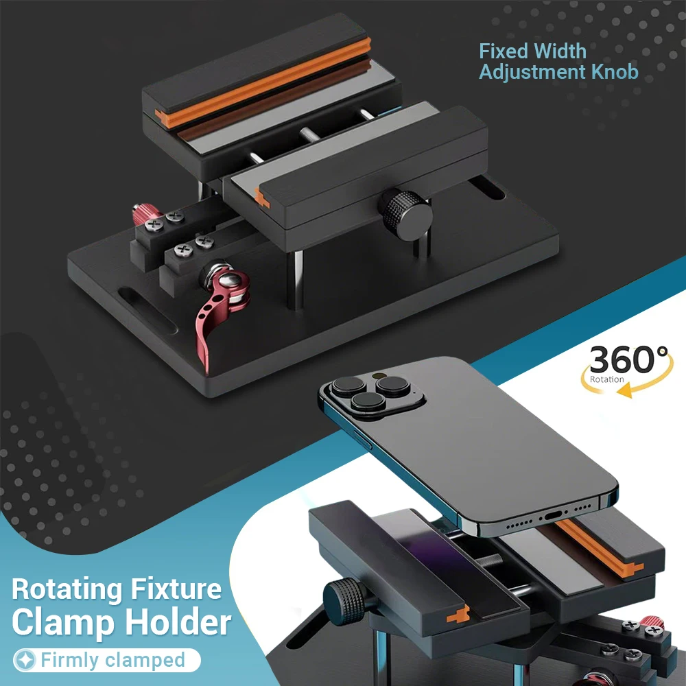 

360 ° Вращающийся держатель зажима Max 88.5 мм, ширина для iPhone, Samsung, Huawei, удаление задней крышки, инструменты для ремонта стекла, противоскользящие