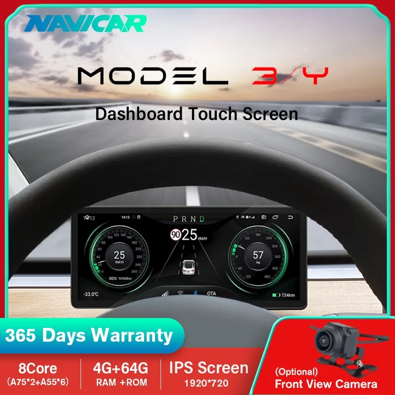 

NAVICAR 10.25" For Tesla Model 3 Y Andriod 12.0 Android Auto OTA Onlline Upgrade Front Camera Dashboard Touch Screen 4G Carplay