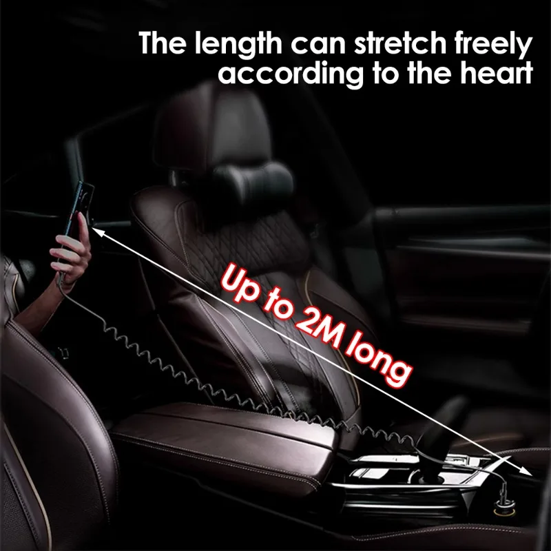 2m/1.5m/1m Dual Type C Quick Charging Retractable Data Cables USB C To Type C Coiled Spring Wire Car Charger Cord for Android