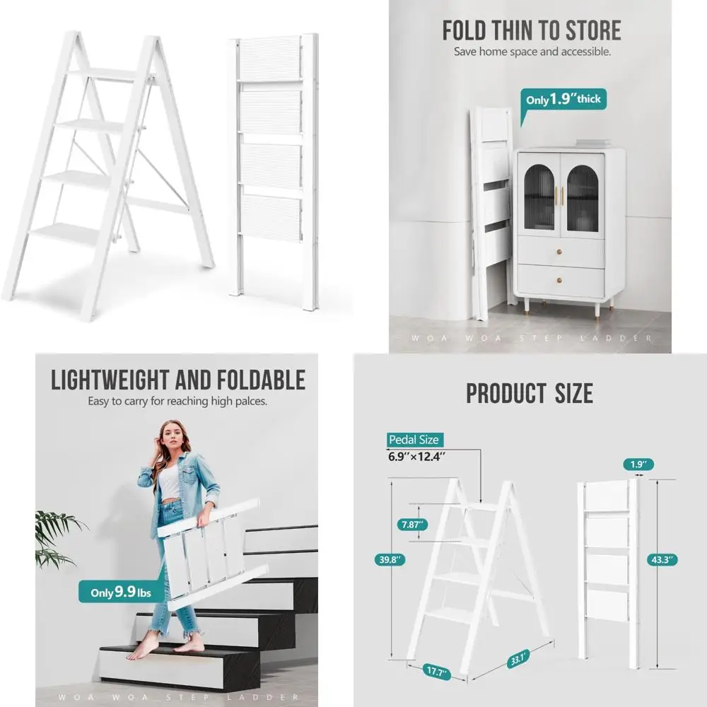 Scaletta pieghevole in alluminio, sgabello antiscivolo leggero per uso cucina domestica, facile da piegare e riporre, ideale per raggiungere l'alto