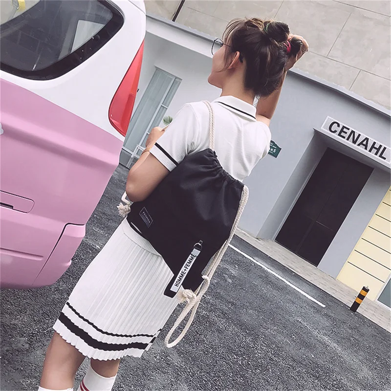 Mini Drawstring Backpack Bag Women Solid Color Backpack Large Capacity Drawstring Travel Bag Fitness Sports Bags