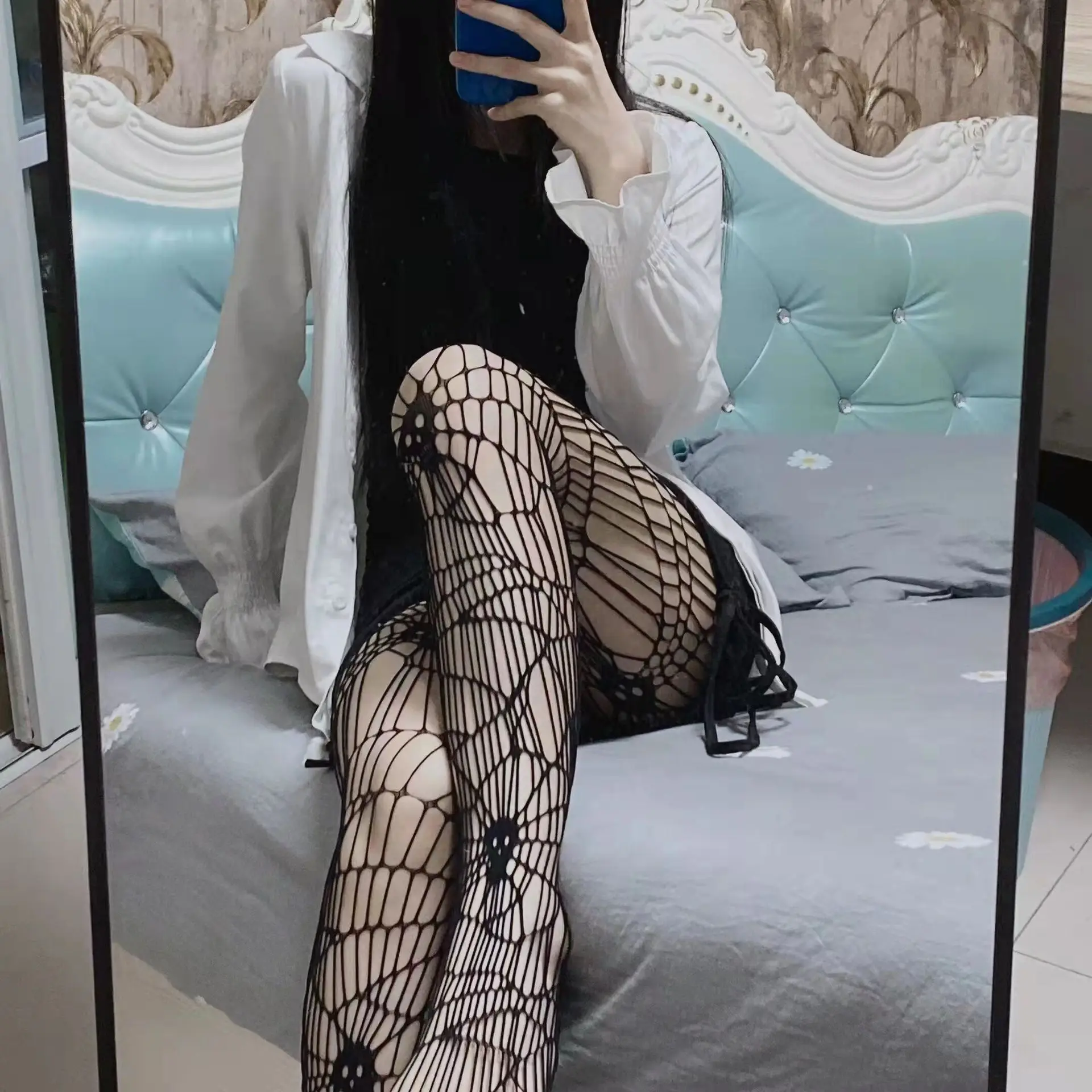 Classic Lolita Hollowed Out Lace Mesh Stockings Bottomed Pantyhose Women Sexy Japanese Girls Gothic Punk Retro Spider Web Tights