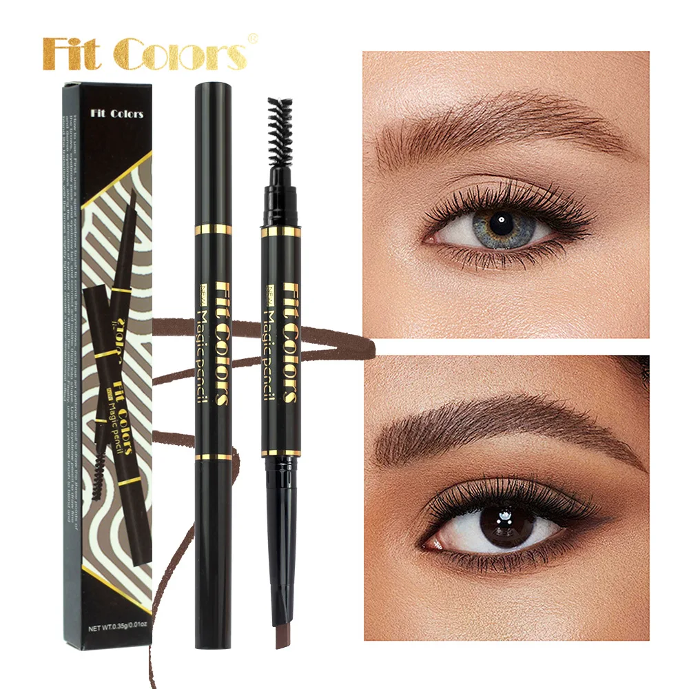 Dual-ended Triangle Rotating Eyebrow Enhancer Pencil Waterproof Sweatproof Long Lasting Smudge Proof Brow Brush 2-in-1 Makeup
